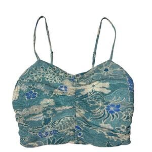 Abercrombie & Fitch Womens Sm Blue Floral Ruched Floral Crop Top, Corset Style